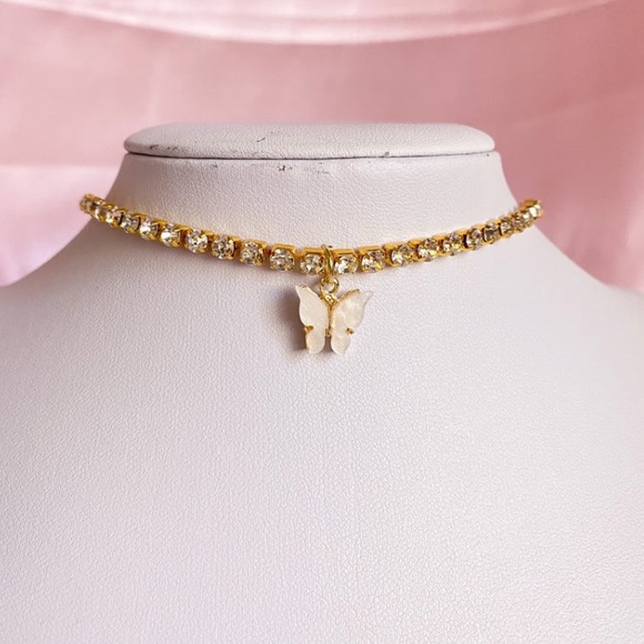 White butterfly rhinestone choker - Picture 2 of 2
